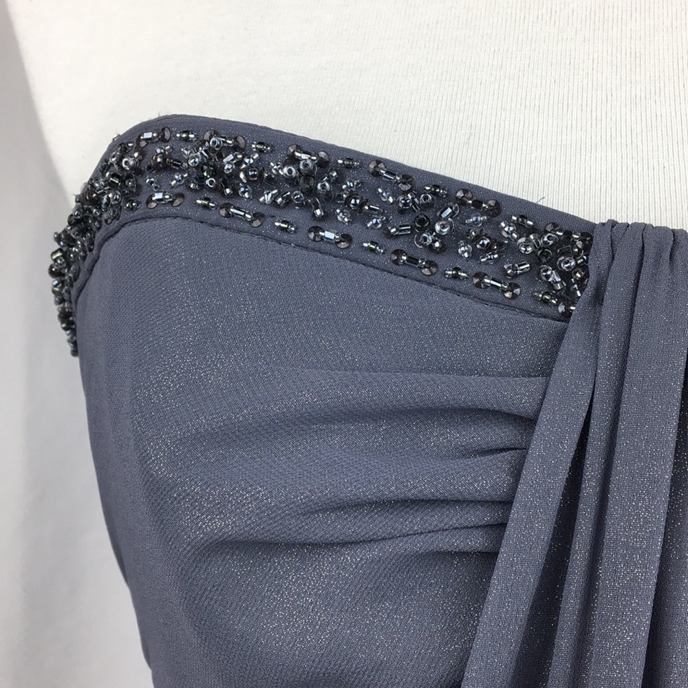 DAVID’S BRIDAL Strapless Fogfoil Split Dress Sz 2 - Picture 3 of 8